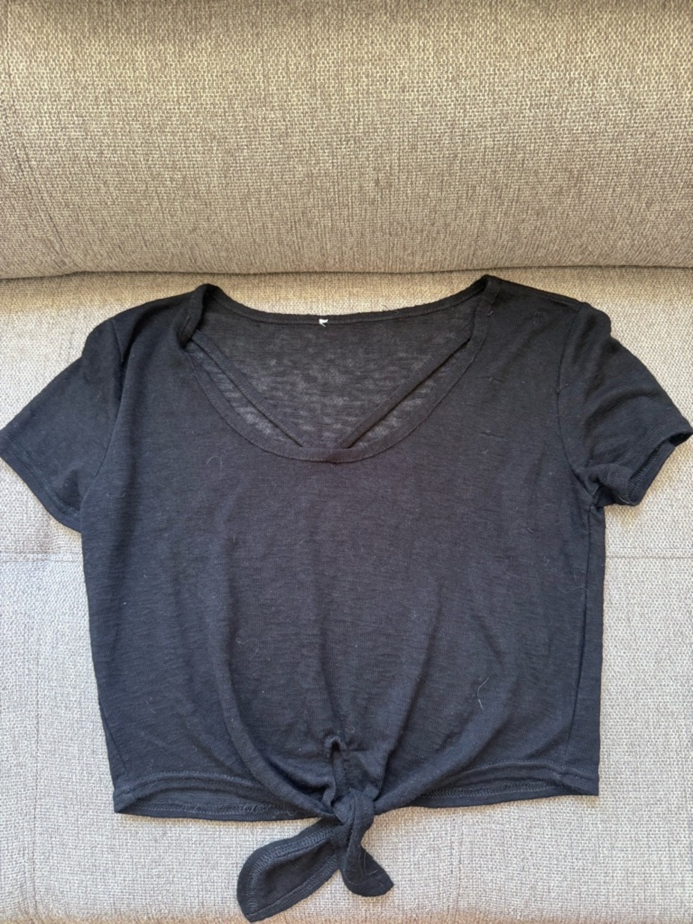 Black Sheer Tie-Front Women's Top